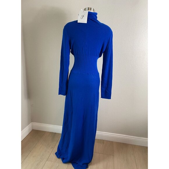 NEW Fehaute Womens 6 Blue Turtleneck Long Sleeve Maxi Dress Wool Blend - Picture 7 of 11